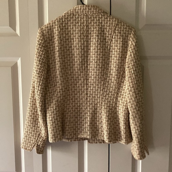 Talbots women’s open front blazer 8P tweed tan white gold  Italian fabric - Picture 2 of 10